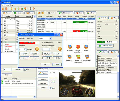TrueCafe. Internet cafe software Screenshot